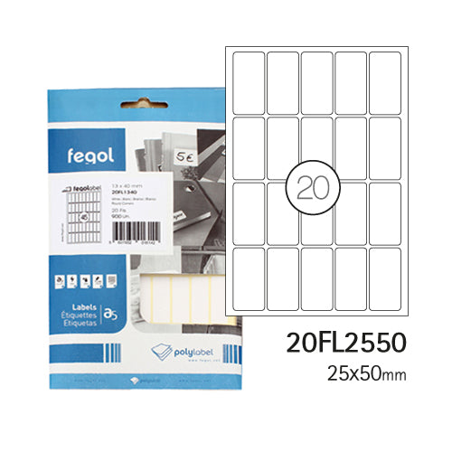 Etiquetas A5 25X50mm 20 folhas