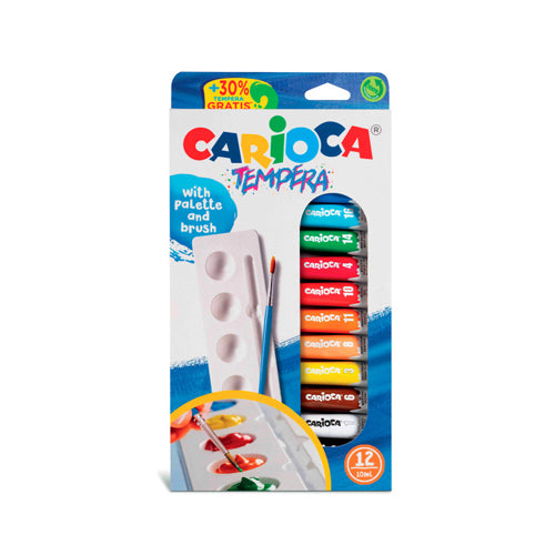 12 Tubos Guache Extra-Fino 10ml+Paleta+Pincel Carioca 40012