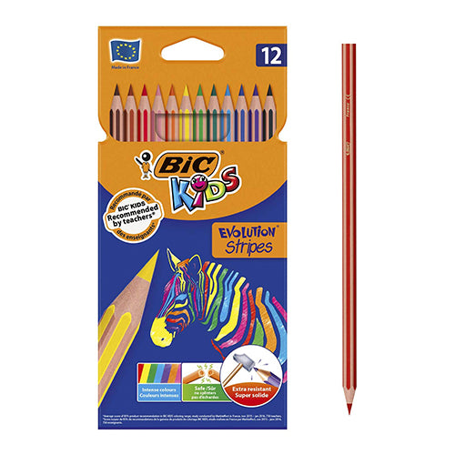 12 Lápis Cor Longos Bic Kids Evolution Stripes