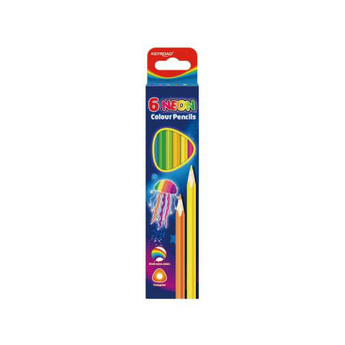 6 Lápis Cor Longos Keyroad Triangular Néon