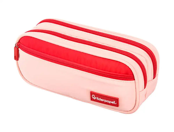 Estojo Escolar Duo 3 Fechos Bolso Frontal Rosa Pastel
