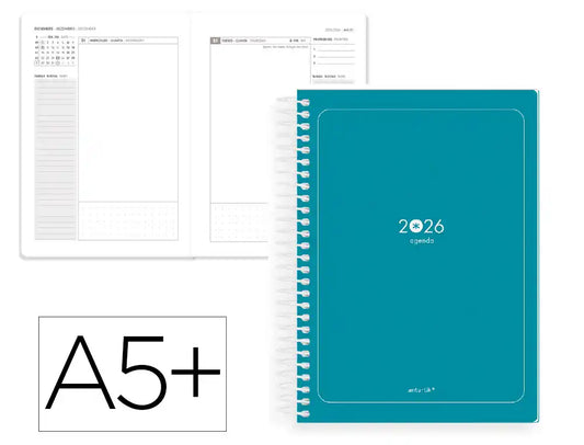 Agenda 2026 Diária Espiral Antartik Essentials A5+ Turquesa
