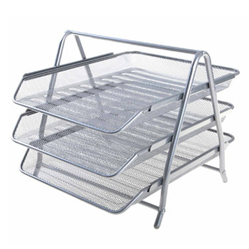 Tabuleiro 3 Gavetas Rede Metal Prata