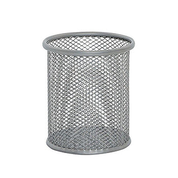 Porta Lápis em Rede Metálica Prata Redondo