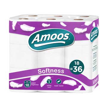Papel Higiénico 3Fls 30mts Amoos Softness 2X18 Rolos