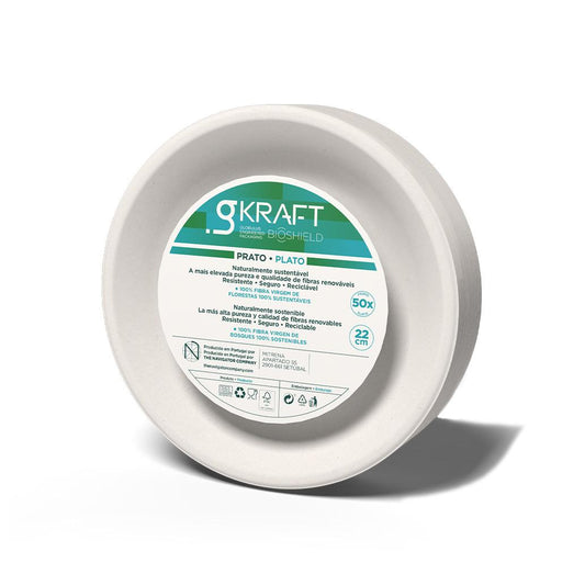 Pratos 22cm Celulose Redondo Branco gKRAFT 50un