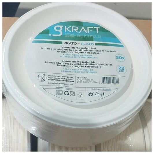 Pratos 22cm Celulose Redondo Branco gKRAFT 50un