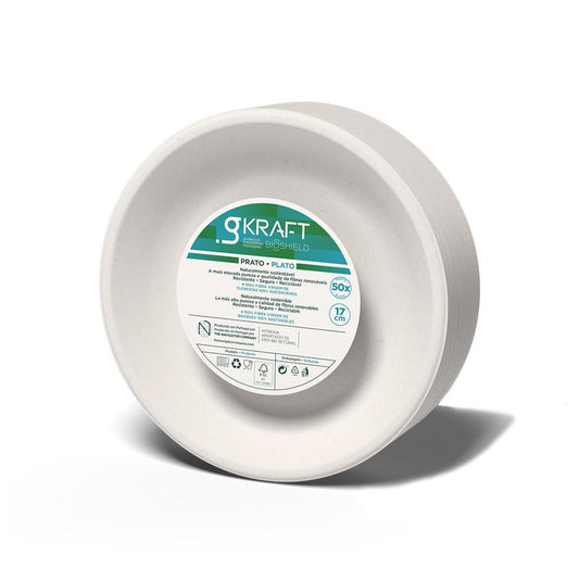 Pratos 17cm Celulose Eucalipto Redondo Branco gKRAFT -50un