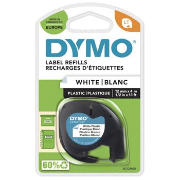 Fita Plástico Dymo 12mmX4m Preto/ Branco (91201)