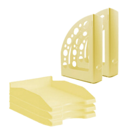 Pack 6 Tabuleiro Plástico + 6 Porta Revistas Amarelo Pastel
