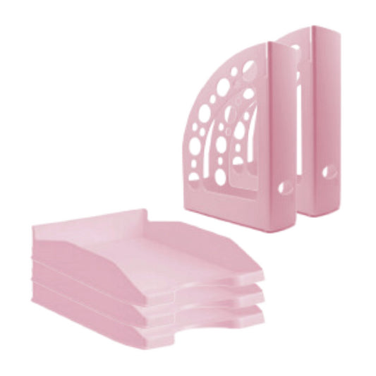 Pack 6 Tabuleiro Plástico + 6 Porta Revistas Rosa Pastel