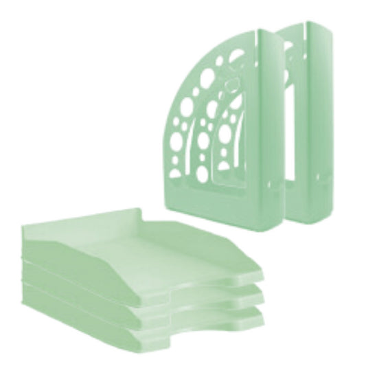 Pack 6 Tabuleiro Plástico + 6 Porta Revistas Verde Pastel