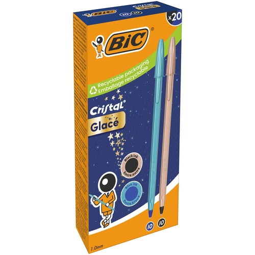 Caixa 20 uni Esferográfica Bic Cristal Glacé Azul e Preto