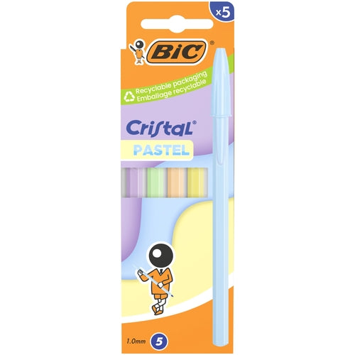 Pack 5 Esferográficas Bic Cristal Pastel Tinta Azul
