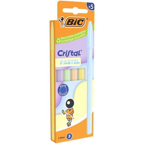Pack 5 Esferográficas Bic Cristal Pastel Tinta Azul