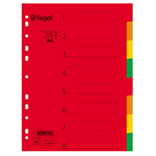 Separadores A4 Cartolina 8 posições Pajory Cores Fortes