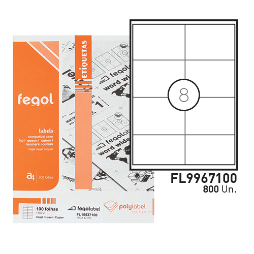 Etiquetas 99x67mm Fegol 100 Folhas A4 800un