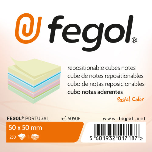 Cubo Notas Aderentes Pastel 50X50mm 250 Folhas