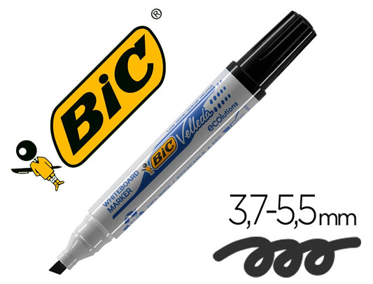 Marcador Quadro Branco Bic Velleda Preto 1751 Biselada Cx.12
