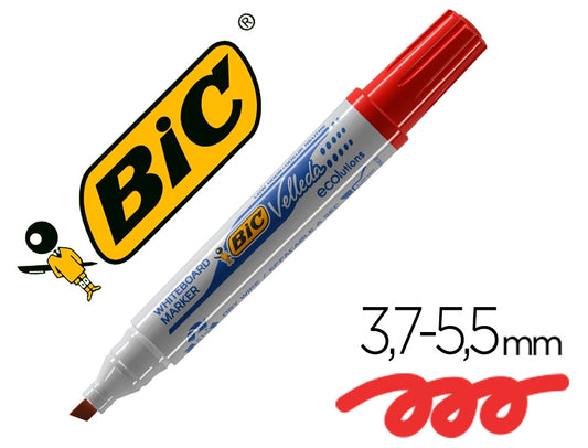 Marcador Quadro Branco Bic Velleda Verm 1751 Biselada Cx.12