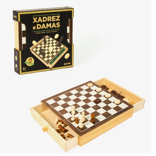 Jogo Xadrez e Damas Olivo