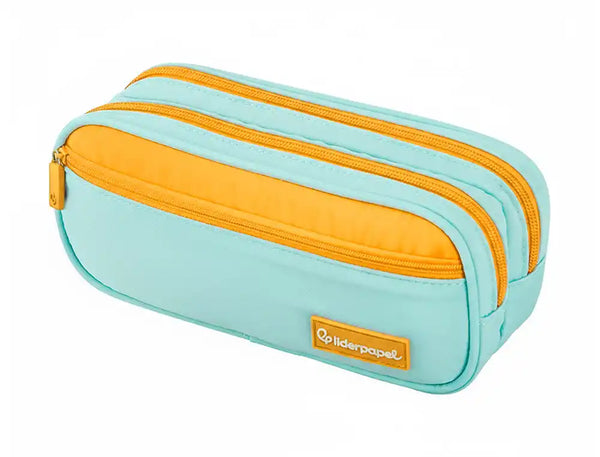 Estojo Escolar Duo 3 Fechos Bolso Frontal Azul Claro