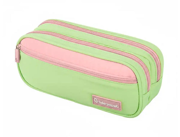 Estojo Escolar Duo 3 Fechos Bolso Frontal Verde Pastel