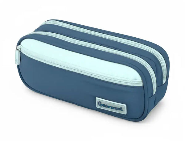 Estojo Escolar Duo 3 Fechos Bolso Frontal Azul Escuro