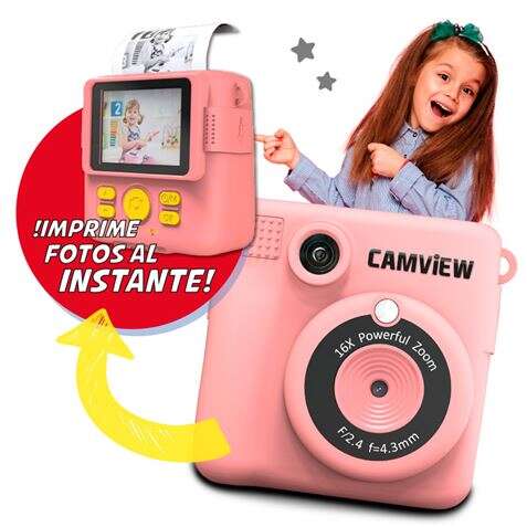 Camview Creative Instant Camera Tela LED de 2,4" Rosa