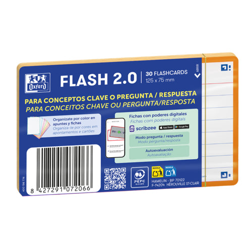 Flashcards Oxford A7 30f Pautado Laranja