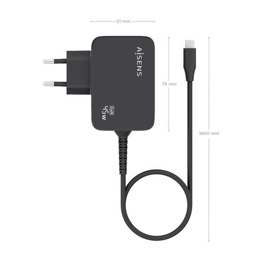 Carregador GaN 45W PD3.0 1xUSB-C 1.8M, Preto