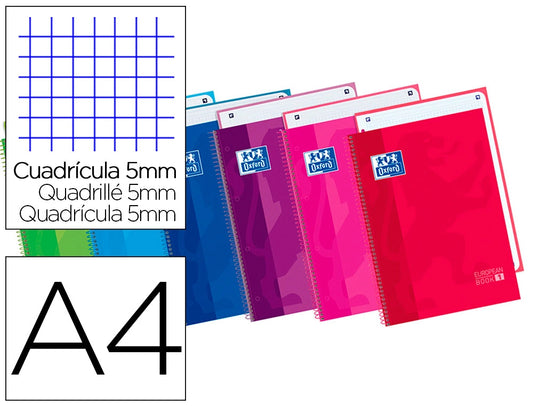 Caderno Espiral A4 Oxford Capa Dura Quadrados Sortido Pack 4