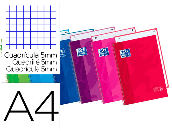 Caderno Espiral A4 Oxford Capa Dura Quadrados Sortido Pack 4