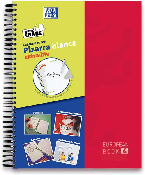 Caderno Espiral A4 Oxford Write&Erase 120fl Quad Vermelho