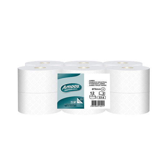 Papel Higiénico (Jumbo) 180mts 2Fls Ø76mm Amoos 12un