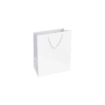 Saco Papel Couché Branco 200g 18x08x25cm c/ Asas Cordão 10un