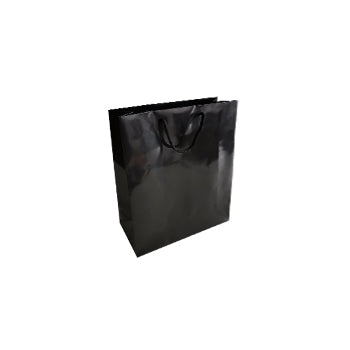 Saco Papel Couché Preto 200g 18x08x25cm c/ Asas Cordão 10un