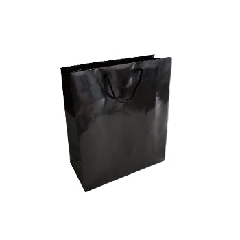 Saco Papel Couché Preto 200g 24x10x31cm c/ Asas Cordão 10un