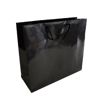 Saco Papel Couché Preto 200g 35x12x36cm c/ Asas Cordão 10un