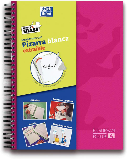 Caderno Espiral A4 Oxford Write&Erase 120fl Quad Rosa