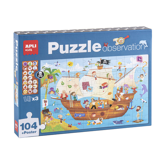 Jogo Educativo Puzzle Apli Barco Pirata 104 Peças