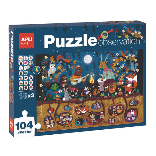 Jogo Educativo Puzzle Apli Observação do Bosque 104 Peças