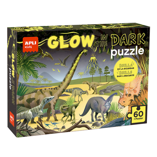 Jogo Educativo Puzzle Apli Fluor Dinossauros 60 Peças