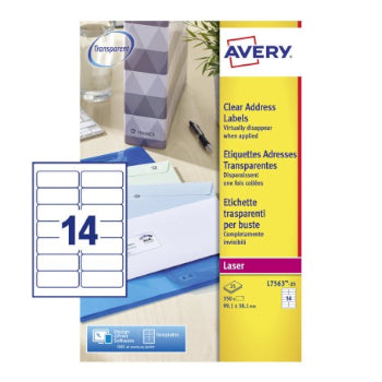 Etiquetas 99,1x38,1mm 25Fls Transparentes Avery 350un