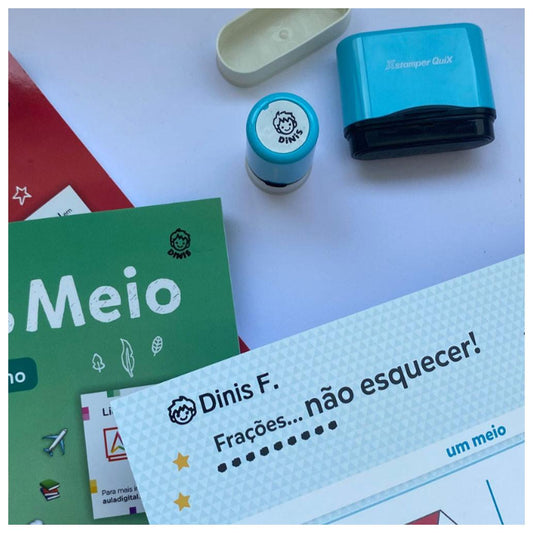Carimbo Personalizado Redondo Objetos Name Stamp Azul