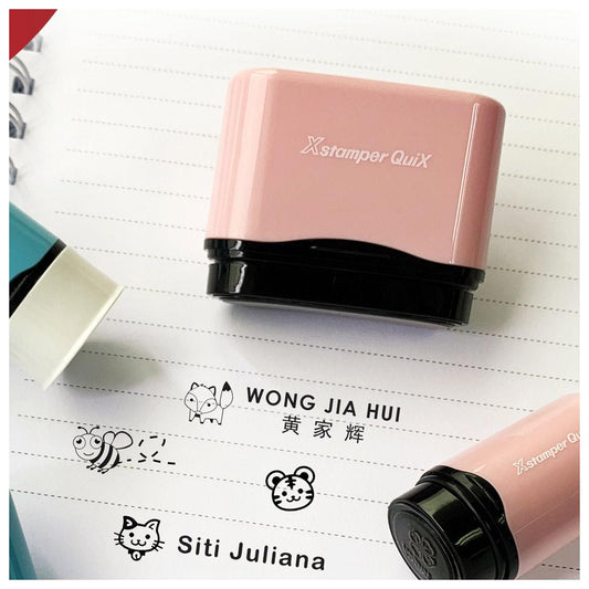 Carimbo Personalizado Objetos Name Stamp Rosa Tinta Preta