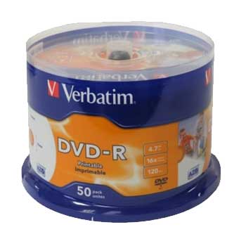 DVD-R Inkejet Printable 4.7GB 16x Verbatim Spindle 50un