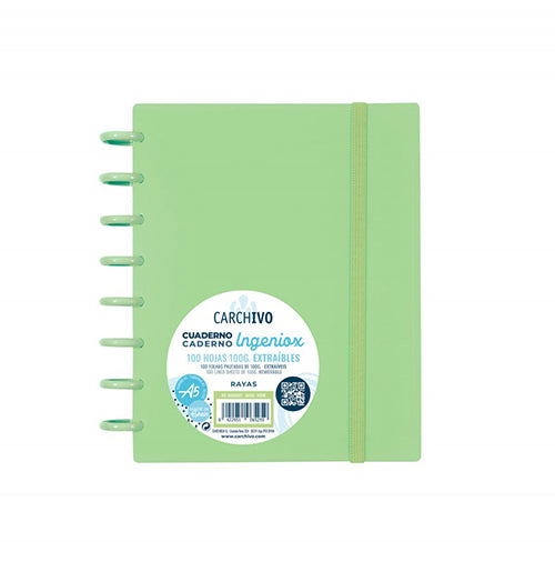 Caderno Inteligente Ingeniox Pautado A5 100Fls Verde Pastel