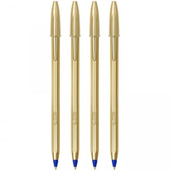 Esferográfica BIC Shine Azul Corpo Dourado 1mm - 4un.