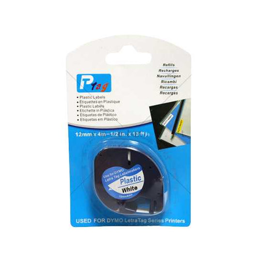 Fita Plástico para Dymo 12mmX4m Preto/ Branco (91201)